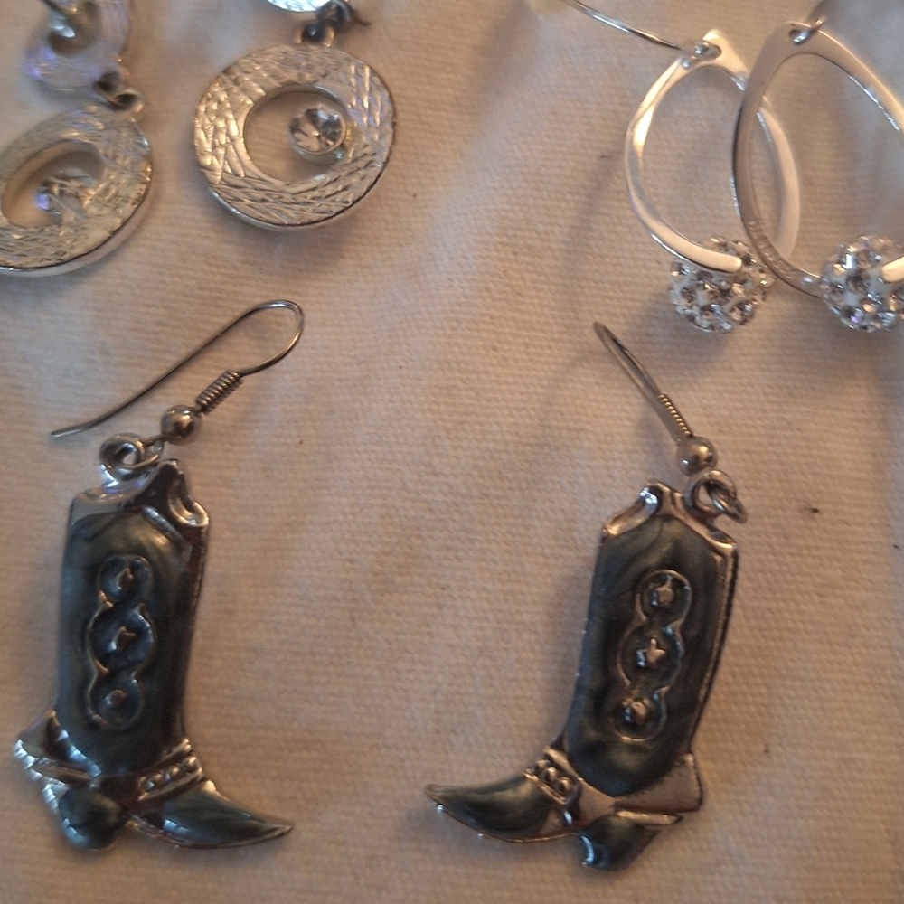 Silver Western Boot Earrings and Hoop Set